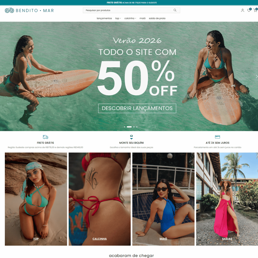 Portifólio bendido mar - migração do wordpress para a shopify