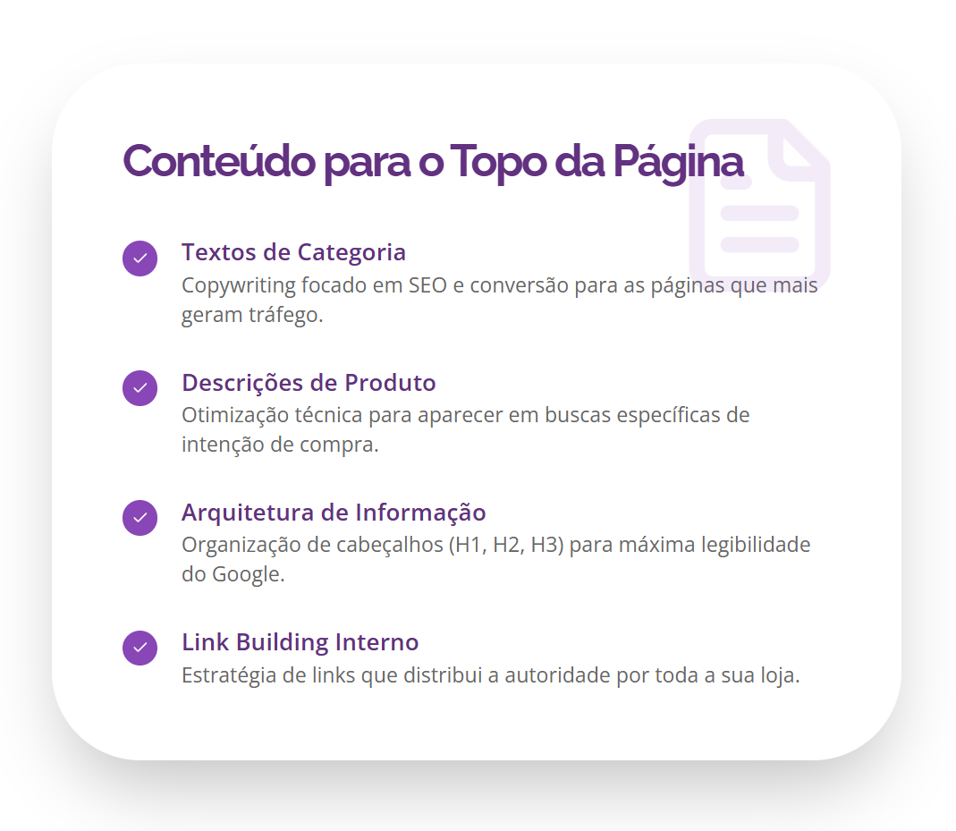 seo para ecommerce - conteúdo para o topo da página